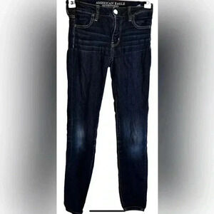 American Eagle Jeggings Size 0 Blue Denim Super Stretch Womens 27x27 GUC